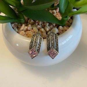 Marcasite and pink stone earrings